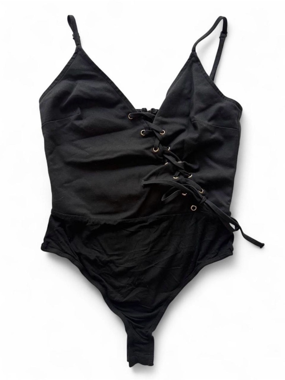 About Us Black Bodysuit with Lace Up Front Detail | Size: S